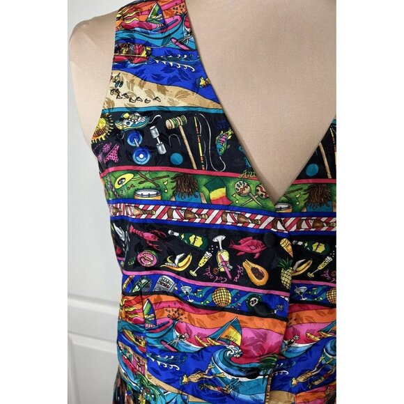 Nicole Miller Vintage Silk Vest Small – Tropical Antigua Print Travel Theme 90s - Picture 7 of 16